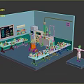 Laboratory Interior Design With Blue Walls Lab Tables Lab Equipment And Person In White Coat