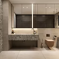 Modern Bathroom Interior With Stone Sink Vanity Large Mirror Soft Lighting And Toilet
