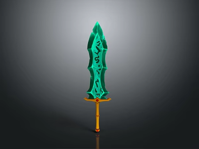 Fantasy Sword Design Featuring Green Blade Intricate Patterns Yellow Hilt And Orange Accents 3d model