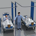 3D Rendering of Hospital Room With Two Beds And Standing Patient In Striped Pajamas