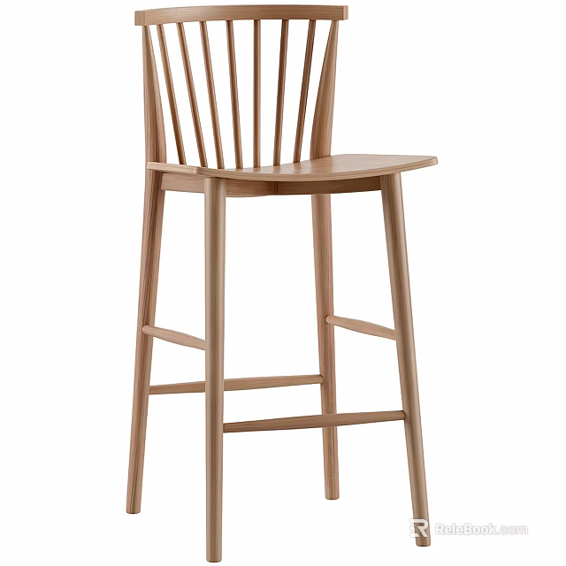 Wooden Modern Bar Stool With Backrest Design For Home Kitchen Sturdy Structure 3d model