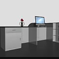 Stylish Modern Reception Desk Featuring LOGO Apple Computer and Red Flower Vase 3d model
