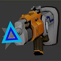 Detailed Futuristic Orange Blue Metallic Weapon With Sleek Grip And Barrel