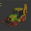 Yellow Backhoe Loader With Front Bucket Backhoe Arm Cab And Worn Tires 3d model
