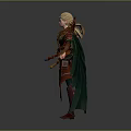 Fantasy Female Elf Character With Blonde Long Hair Green Red Ornate Cloak And Elaborate Outfit