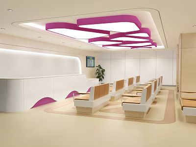 Hospital Outpatient Clinic Interior With Reception Desk Seating And Modern Ceiling Design 3d model