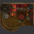 Vintage Mechanical Control Room Setup With Red Chair Dials And Gadgets