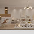 Soft Warm Cream Tone Open Plan Dining And Living Room With Cozy Modern Interior Design