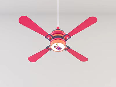 Stylish Red Hanging Air Conditioner Fan With Four Blades And Decorative Round Center 3d model
