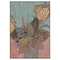 Artistic Decorative Painting With Cracked Texture Flowers Leaves And Blue Pink Gradient Background