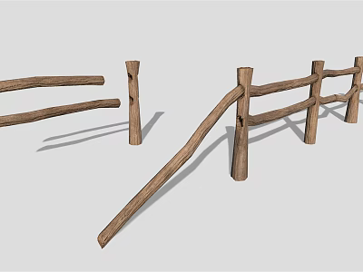 Rustic Wooden Fence Structure With Natural Log Posts And Horizontal Rails 3d model