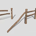 Rustic Wooden Fence Structure With Natural Log Posts And Horizontal Rails 3d model