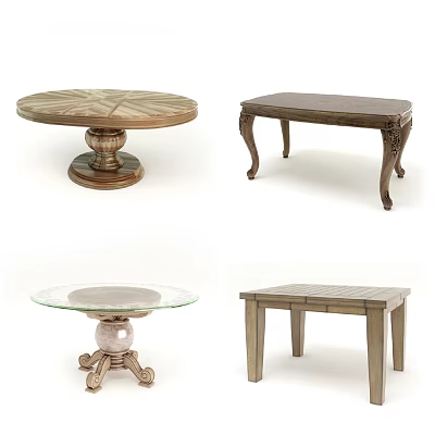 Rustic And Modern Dining Tables With Wooden Glass Top Pedestal And Carved Legs 3d model