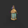 Decorative Golden Lantern with Intricate Carved Patterns Glass Panels and Hanging Tassel