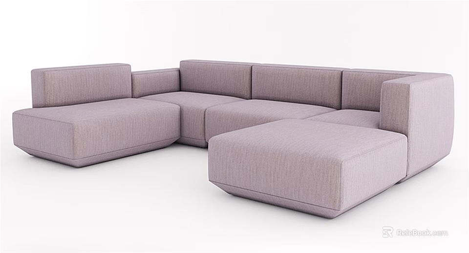 Light Purple L shaped Sectional Sofa With Ottoman Modern Upholstered Design 3d model