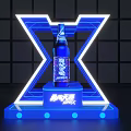 Stylish Beer Bottle Display With Blue Neon X Shape And Illuminated Base 3d model