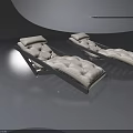 Two White Padded Lounge Chairs With Comfortable Backrest On Gray Background 3d model