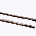 Two Natural Wooden Sticks With Bark And Small Branches On White Background