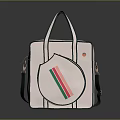 White Box Bag With Black Trim Two Handles And Round Stripe Decoration