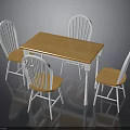 Wooden Dining Table With White Legs And Four Curved Back Chairs Set