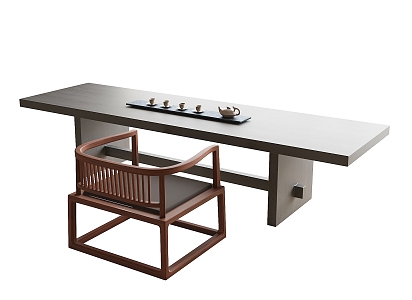 Chinese tea table and chair combination 3d model