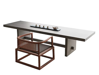 Chinese tea table and chair combination 3d model