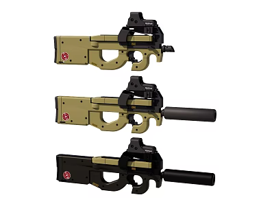 Three Tactical Military Weapons with Different Color Scope and Grip Design 3d model