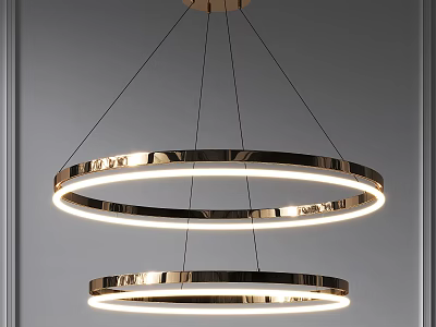 Modern Double Ring Chandelier with Sleek Metallic Finish and Illuminated Circular Design for Contemporary Interior 3d model