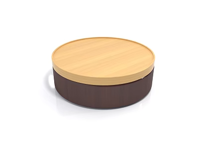 Round Wooden Coffee Table with Light Top and Dark Base Design 3d model