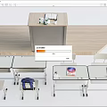 Classroom Desks Setup With Student Tables Chairs Backpacks And Books 3d model