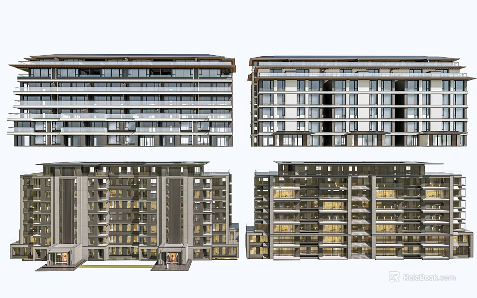 Modern Residential Building Exterior Design With Multi Storey Structure Large Windows And Balconies 3d model 