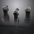 Stylish Decorative Hair Accessories With Black Long Hair And Pink Gold Ornaments