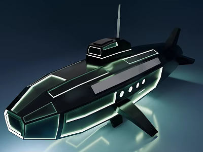 Futuristic Weapon With Black Body Green Glowing Lines Antenna And Streamlined Cabin Design 3d model