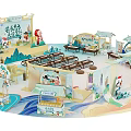 Traditional Cultural Exhibition Scene With Ancient Style Architecture Tables Chairs And Figure Models
