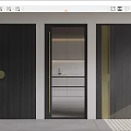 Modern Minimalist Dark Wood Hinged Doors with Ribbed Panels Glass Insert and Gold Accents