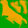 Four Deer Statues with Antlers Standing on Checkered Floor and Blue Sky Background