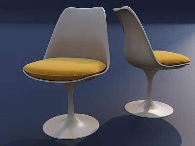 Stylish Modern Single Chair Featuring White Frame Yellow Cushion And Circular Base 3d model
