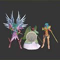 Warrior Action Figure Models Featuring Silver Gold Purple Blue Details Turtle Like Base And Weapons
