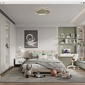 Modern Kids Room Interior Design With Bed Teddy Bear Basketball Bookshelves Moon Poster And Rug