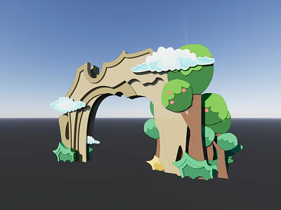 Whimsical Decorative Archway Design With Fluffy Clouds Green Trees And Playful Stars 3d model