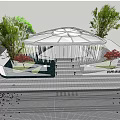 Modern Entrance Gate of Hangzhou Future City With White Structure Green Plants and Red Trees