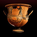 Vintage Decorative Ornament Set With Orange Amphora Vase Black Figure Female Face Two Handles Base