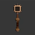 Hardware Tool Hammer With Wooden Handle Metal Head And Decorative Square Sides Flame Logo