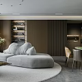 Modern Luxury Living Dining Room Interior With Green Plants Marble Coffee Table And Decor