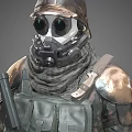Game And Movie Character In Camouflage Uniform With Tactical Gear And Rifle