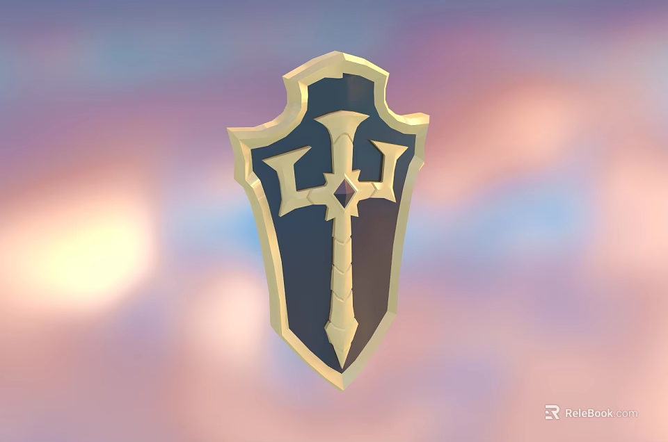 Elegant Shield Shaped Gold Ceiling Light With Decorative Patterns And Soft Glow 3d model