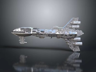 Futuristic Aircraft 3D Model With Metallic Texture Multiple Thrusters And Reflective Surface 3d model