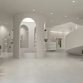 Modern Clothing Store Interior With White Design Curved Arches Mannequins And Clothes