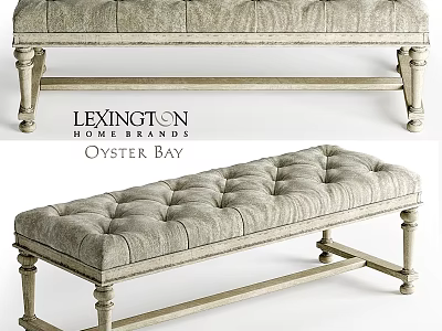 Elegant Tufted Upholstered Bench With Light Beige Fabric And Wooden Legs For Living Room Decor 3d model
