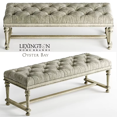 Elegant Tufted Upholstered Bench With Light Beige Fabric And Wooden Legs For Living Room Decor 3d model